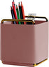 Leather Pencil Holder Desktop Organizer, Iron Art Storage Box for Makeup Brushes and Office Supplies in Pink