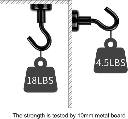 Black Magnetic Hooks, Strong Neodymium Rare Earth Magnets for Hanging, Holder, Keys, Storage, Door, Office, BBQ, Cruise
