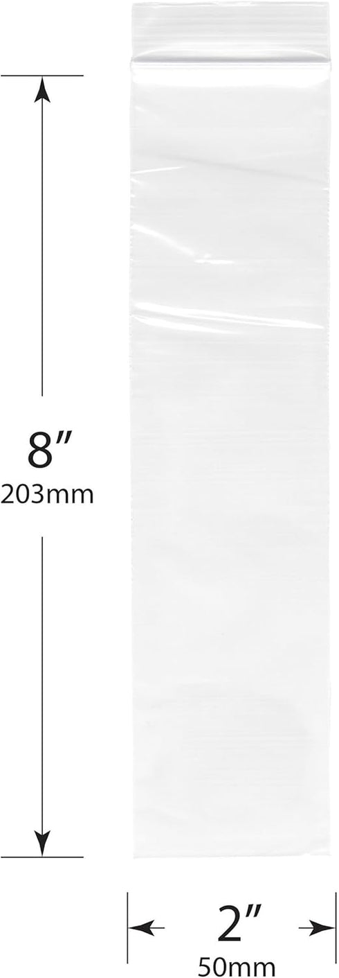 Plymor 2 Mil Zipper Reclosable Plastic Bags, 2" x 8" (Pack of 500)