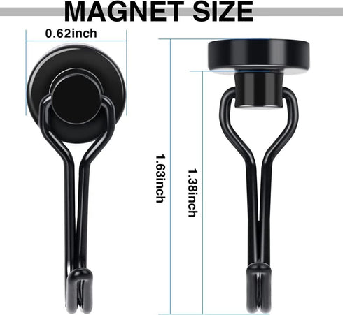 E BAVITE Black Swivel Swing, 30LBS Neodymium Rare Earth Magnetic Hooks, Pack of 6 for Kitchen, Refrigerator
