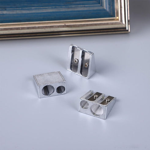 Czhotg 4Pcs 2-Hole Makeup Pencil Sharpen, Manual Double Hole Pencil Sharpener Metal Pencil Sharpeners for Colored