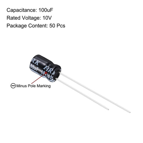 100uF 10V 5x7mm 50Pcs uxcell Electrolytic Capacitor, Radial Leads Aluminum Capacitors for TVs, LCD Monitor, VCD