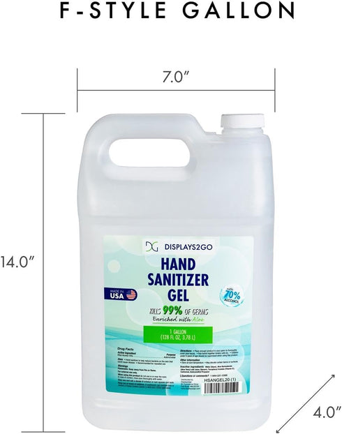 Displays2go (FG1GHSH) Gallon Hand Sanitizer Jug Dispenser with Pre-Printed Blue Graphic