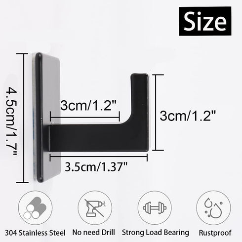Bath Towel Hook, 4 Pack Self Adhesive Square Coat Hooks, Heavy Duty Stainless Steel Wall Hooks
