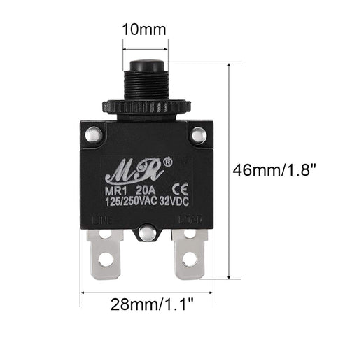 uxcell 5Pcs Push Button Reset Thermal Overload Protector Circuit Breaker AC 125/250V 20A