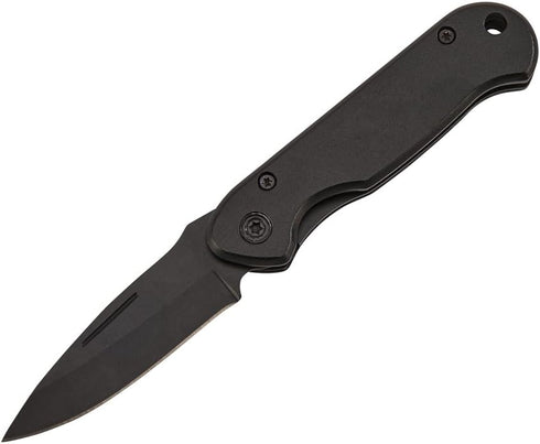 All Matte Black Locking Pocket Knife, Stainless Steel Blade, Aluminum Handle, Gift Box Included