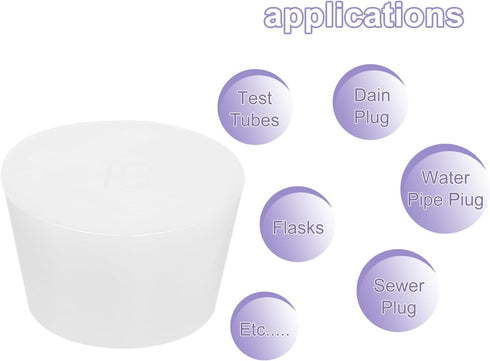 MECCANIXITY 6 Pieces Silicone Rubber Tapered Plug, 42mm to 53mm Solid Test Tubes Bungs Stopper White Translucent