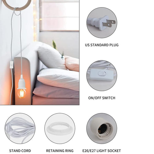 16Ft E26/E27 (whyui3) Plug in Light Socket,Pendant Light Cord Lamp Kit, Pendant Light Cord Kit Light Socket Hanging