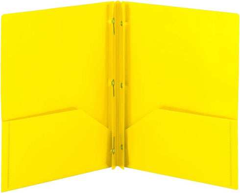 Smead Poly Two-Pocket Folder, Letter Size, Yellow, 3 per Pack, with Three-Hole Punch Prong Fasteners