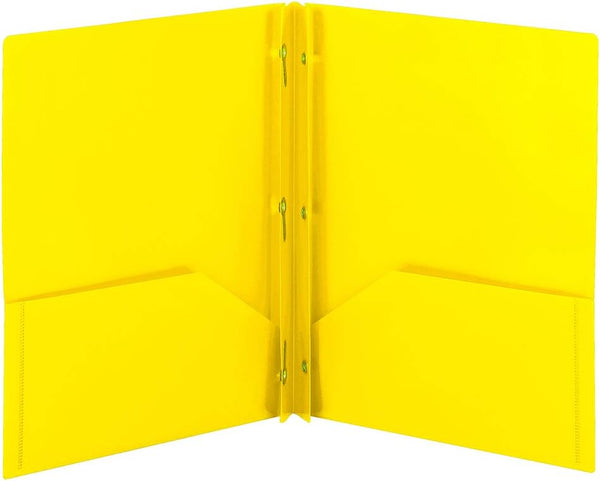 Smead Poly Two-Pocket Folder, Letter Size, Yellow, 3 per Pack, with Three-Hole Punch Prong Fasteners