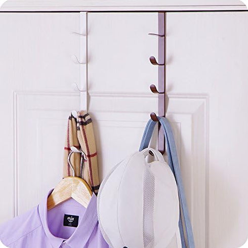 canjoyn 5 Layers Over The Door Hook Organizer Rack - Pack of 2 Hanger for Backpack Handbag (White)