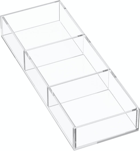 HIIMIEI 3 Section Acrylic Drawer Organizer Tray, Clear Makeup Tray for Office Shallow Drawer (11.8x4.3 inch)