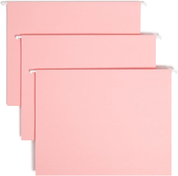 Smead Standard Hanging File Folders, 25 Count, Pink, Letter Size, 1/5-Cut Adjustable Tabs