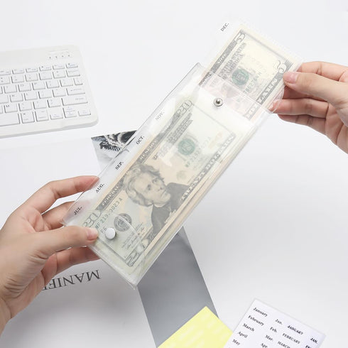 Cash Envelopes Wallet Set, Clear PVC Money Holder with 6PCS Cash Divider and Tab Stickers