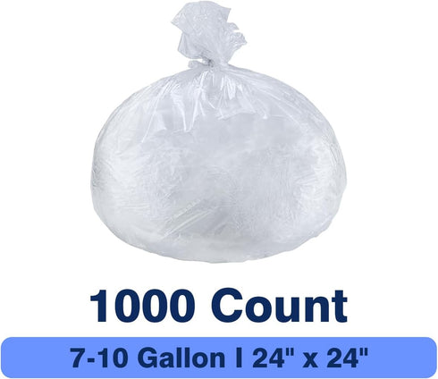 7-10 24'' 24'', 1000 Count, Commercial Gallon Clear Trash Can Liners, x Wholesale High Density Garbage Bags for Office