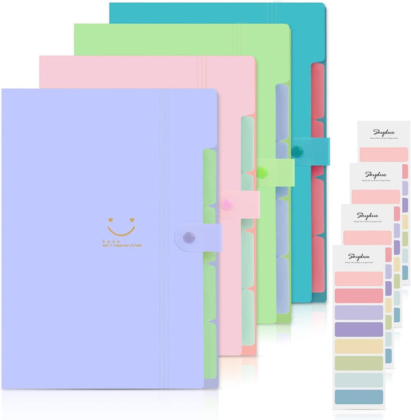 SKYDUE 4 Packs Expanding File Folder, 32 Labels, 5 Pockets A4 Letter Size Accordion Folder for School, Office