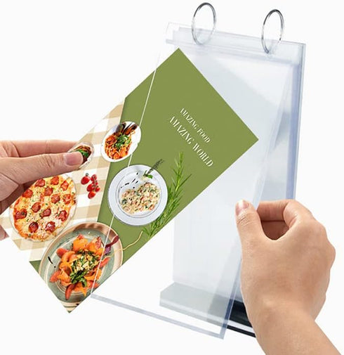 Rikyo 6 Pages-12 (Vertical-4x6) Acrylic Sign Holder,Table Card Multi-Page Flip Display Sides,T Shape Double-Sided