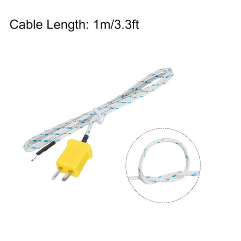 10pcs K Type Thermocouple Mini Connector Temperature Sensor Probes Fiberglass 3.3ft -50 to 400°C (-58 to 752°F) -