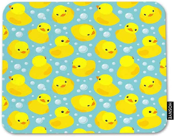 HOSNYE Non-Slip Rubber Gaming Mousepad, Yellow Rubber Ducks Design on Blue Bubbles Background, Rectangle