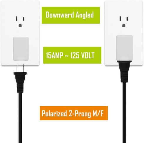 Polarized 2-Prong L Type Adapter, Vertical Right Angled Down Angle AC Adapter, NEMA 1-15P USA Outlet Saver Extension Adapter High Heat Resistant 2Pin Adapter