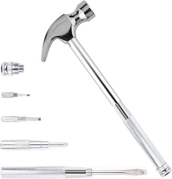 6-in-1 Metal Multifunction Hammer & Screwdriver Tool Set with Cross & Flat Screwdriver for Opening Walnuts