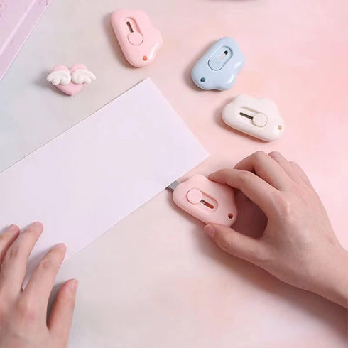 Cute Mini Art Cutter Utility Knife - 3Pcs Cloud Shaped Retractable Box Cutters for Office School DIY Crafts