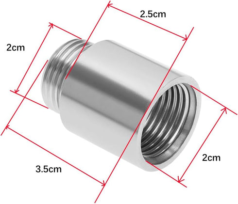 2Pcs 1/2" BSP Stainless Steel Male to Female Pipe Thread Extension Adapters, 25mm