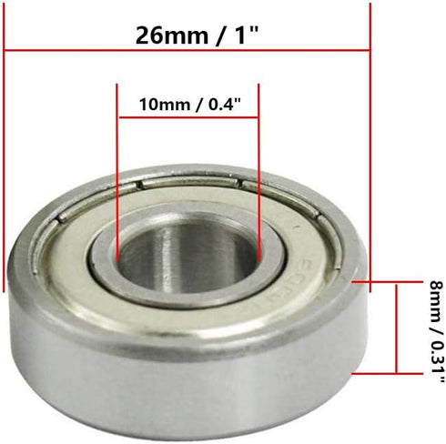 6000Z Double Shielded Ball Bearings – Small Bearings 26mm x 10mm x 8mm, 10pcs