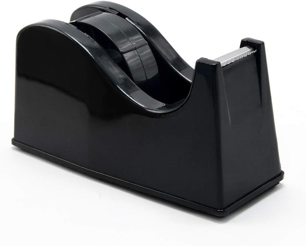 Desktop Tape Dispenser Adhesive Roll Holder with Weighted Nonskid Base (Fits 1" & 3" Core) Black