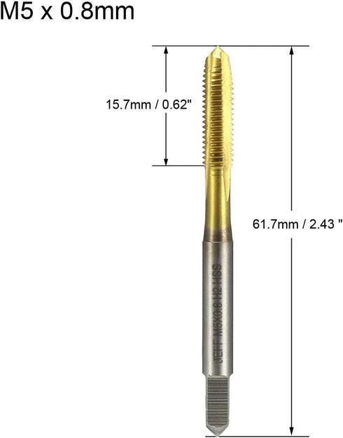uxcell Metric Machine Tap M5 x 0.8mm H2 Titanium Coated High Speed Steel 3 Flutes Screw Thread Tapping Tool
