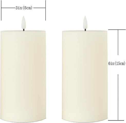 Set 2 (3x6 inch) Dimmable volnyus Flameless Candles of Flickering LED Wax Candles Battery Operated with Remote Control