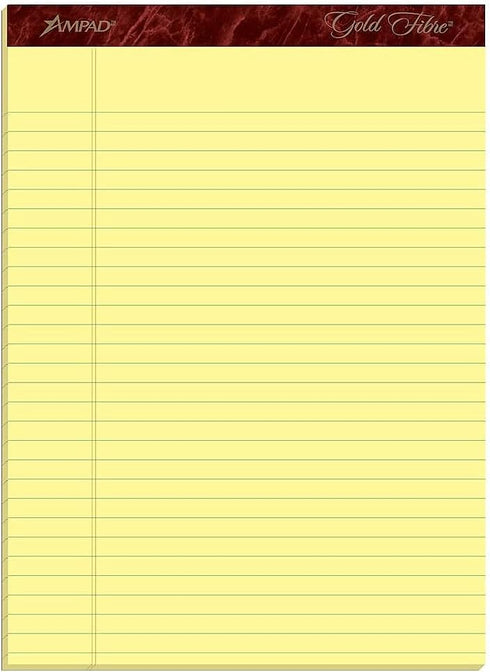 Esselte Corporation Perforated Pads, Legal, 50 Sheets, 8 1/2" x 11 3/4", 4/Pack, Canary