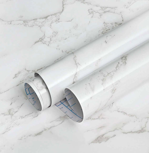 Grey White Marble Contact Paper Glossy Peel and Stick Wallpaper, Waterproof DIY Removable Contact Paper for Bathroom