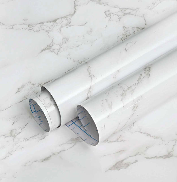 Grey White Marble Contact Paper Glossy Peel and Stick Wallpaper, Waterproof DIY Removable Contact Paper for Bathroom