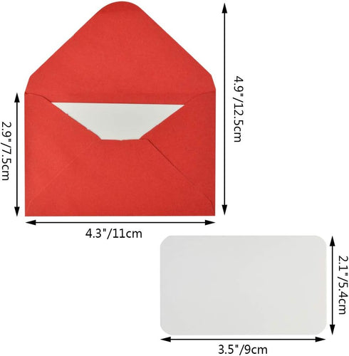jiebor 100 Sets Mini Envelopes with White Blank Business Cards, Small Enclosure Card for Valentine's Day