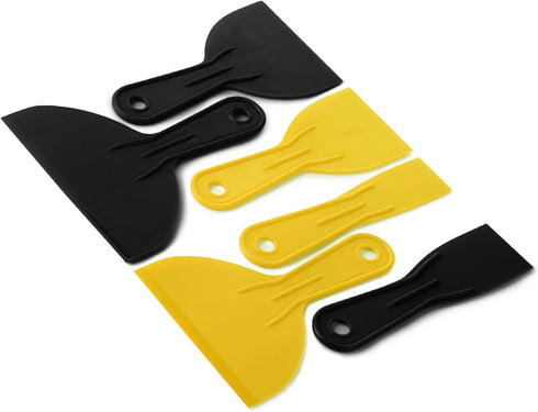 Bates Plastic Putty Knife Set, 6 Pack, Black & Yellow Plastic Scraper Tool for Painting and Spackling