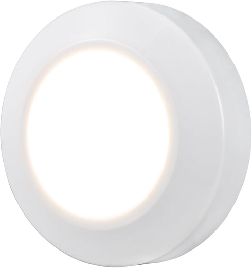 Closet, 55219 GE Round Mini Touch Light, Battery Operated, White, Push On/Off, Wireless, Emergency Lighting, Hurricane