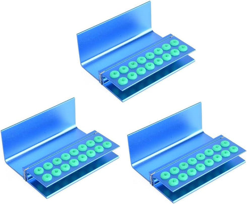 3Pcs Lab Bur Holder Block, Aluminum Autoclavable Box with 16 Holes and Silicone Cover, Blue