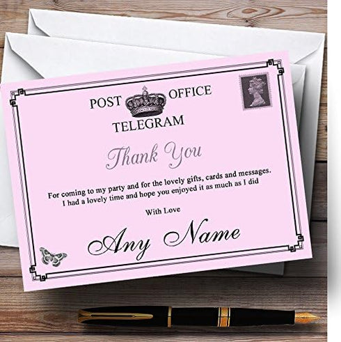 The Card Zoo Vintage Telegram Elegant Pink Personalized Party Thank You Cards