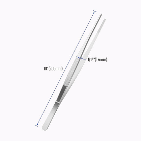 10 Inch Stainless Steel Tweezers, with Straight Round Blunt Serrated Tip, 1/16 Inch Thickness Stainless Steel, Multipurpose Daily Garden Home Lab Craft Repairing Tool