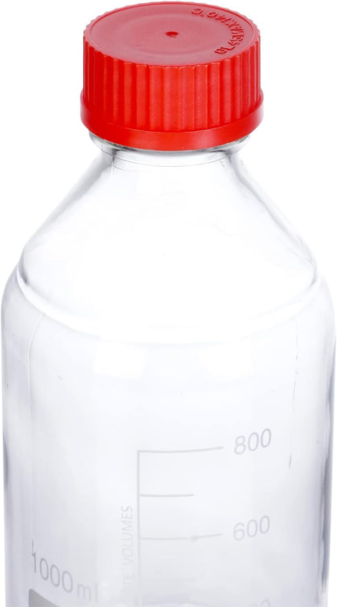 4 Pieces 1000 mL Graduated Round Reagent Media Bottles with GL45 Red Screw Cap