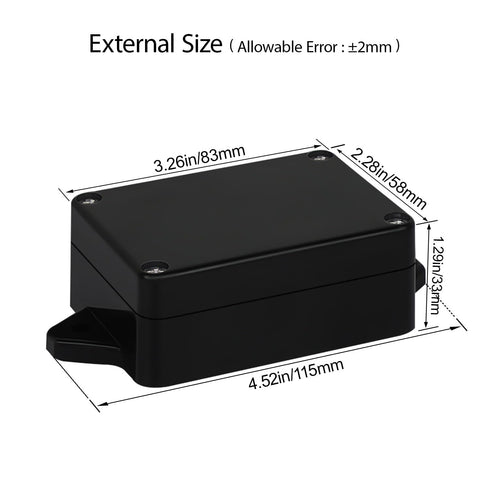 Junction Box Waterproof IP65 ABS Plastic Electric Project Enclosure Black with Fixed Ear (Pack of 2) 3.26"x 2.28"x 1.29"