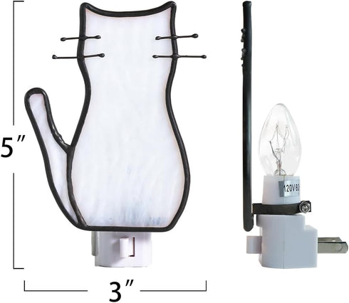 BOXCASA White Cat Night Light, Stained Glass Lamp, Warm Yellow Plug-In Night Light for Living Room, Bedroom, Hallway