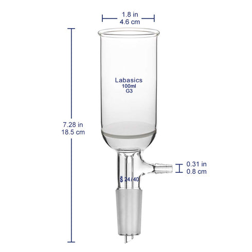 Borosilicate Glass Buchner Filtering Funnel with Fine Frit (G3), 46mm Inner Diameter, 80mm Depth, 24/40 Joint