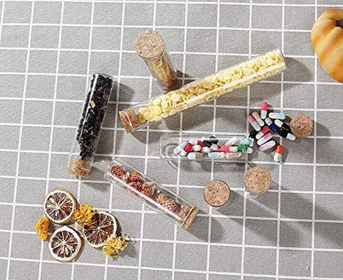 10Pcs 40ml Glass Test Tubes with Cork Stoppers, Clear Flat Borosilicate Bottles for Beads Candy Storage