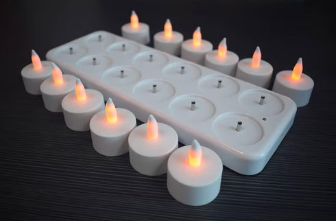 HERO-LED CD-RC-12ST-A Set 12, Upgraded Rechargeable LED Electric Candles, Flameless Flickering Tea Lights, of Amber