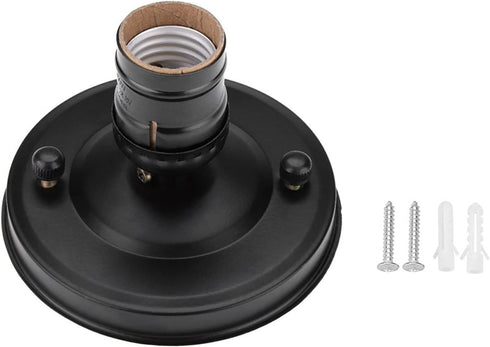Pocreation E26 E27 Vintage Industrial Ceiling Light Fixture, Black Pendant Lamp Socket