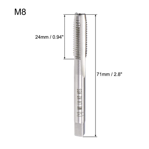 uxcell Metric Machine Tap Left M8 Thread 1.25 Pitch H2 3 Flutes High Speed Steel