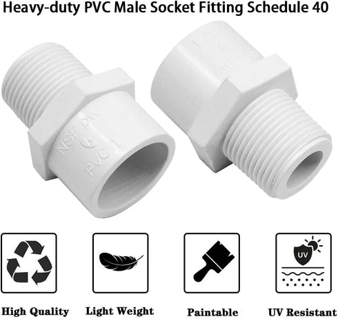 PVC Fittings Male Adapter (Socket x Male Pipe Thread) 2 Way 2 Inch, 2 Pack for 2 Inch Sch40 PVC Pipe