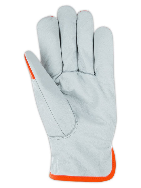 MAGID Cut Resistant Hi-Viz Leather Driver Gloves Cut Level A5 Work Gloves for Metal Handling, Construction, Agriculture, Materials Handling & Maintenance (1244HV) - White/Orange, Size 4XL (1 Pair)